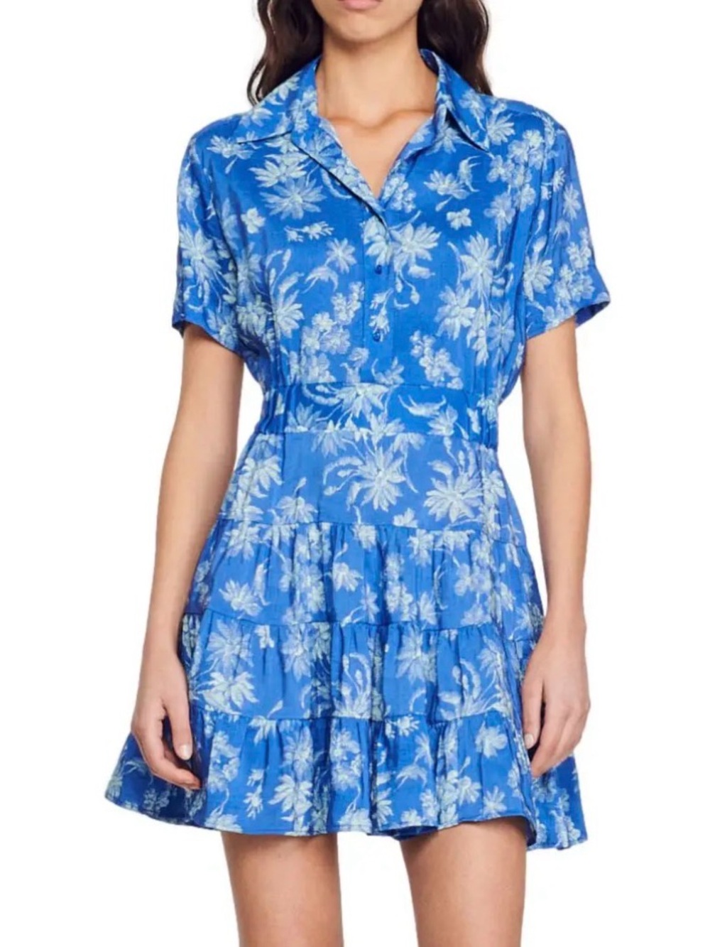 Sandro Pernille Palm Print Linen Dress